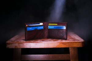 Photo of a leather wallet with multiple credit cards